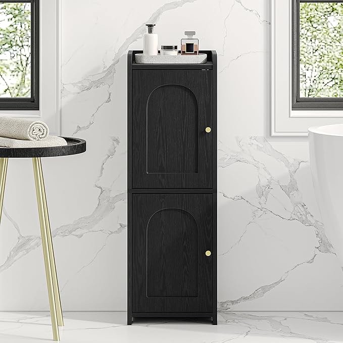 bathroom storage cabinet, corner floor cabinet with 2 doors and adjustable shelf, narrow toilet paper cabinet, bathroom organizer for small spaces