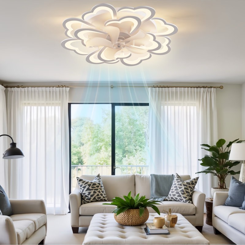 acea 34.6" white flower ceiling fan with dimmable light modern led flush mount ceiling fan light remote