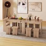 5 pcs dining table set with storage shelf rectangular kitchen table with 4 stools
