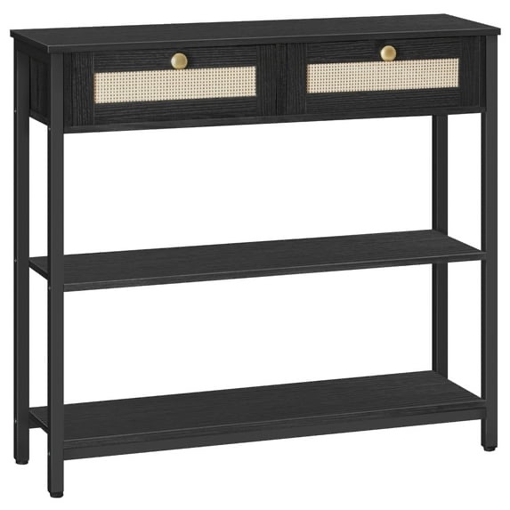 Rattan-Like Narrow Console Table With 2 Drawers, 31.5-Inch Sofa Table With Storage