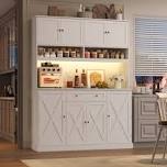 72.8" h x 55.1" w kitchen pantry cabinet with led lighting and built-in power outlet, microwave stand & adjustable shelves