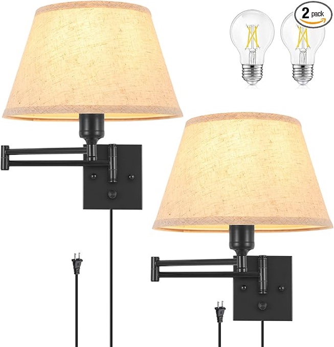 dimmable swing arm wall sconce with bulb included