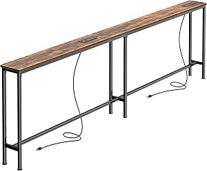 79 Inch Sofa Table With Built-In Power Outlets And USB-C Ports, Narrow Console Table With Storage For Behind Couch, Entryway Hallway Use In Small Spaces, Living Room