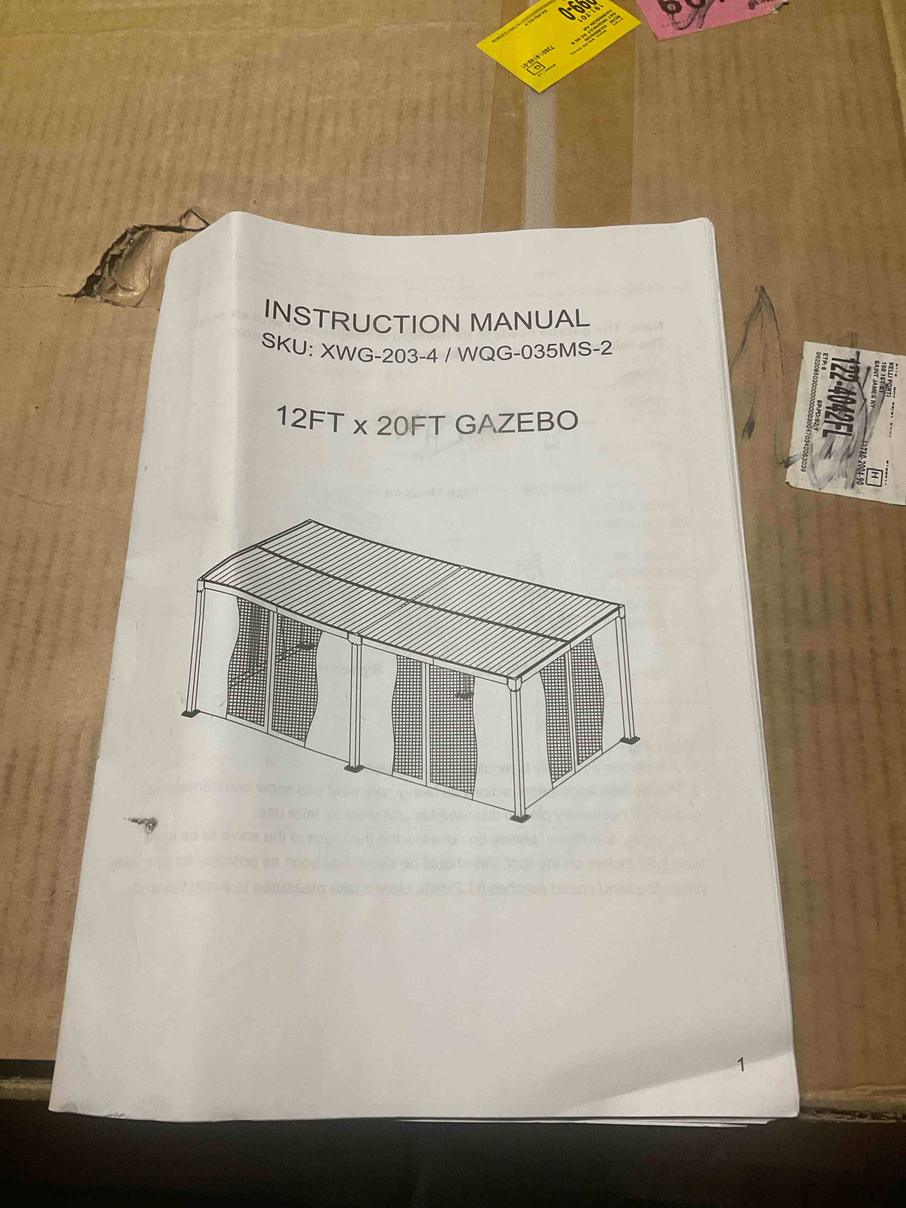 12 ft x 20 ft gazebo incomplete