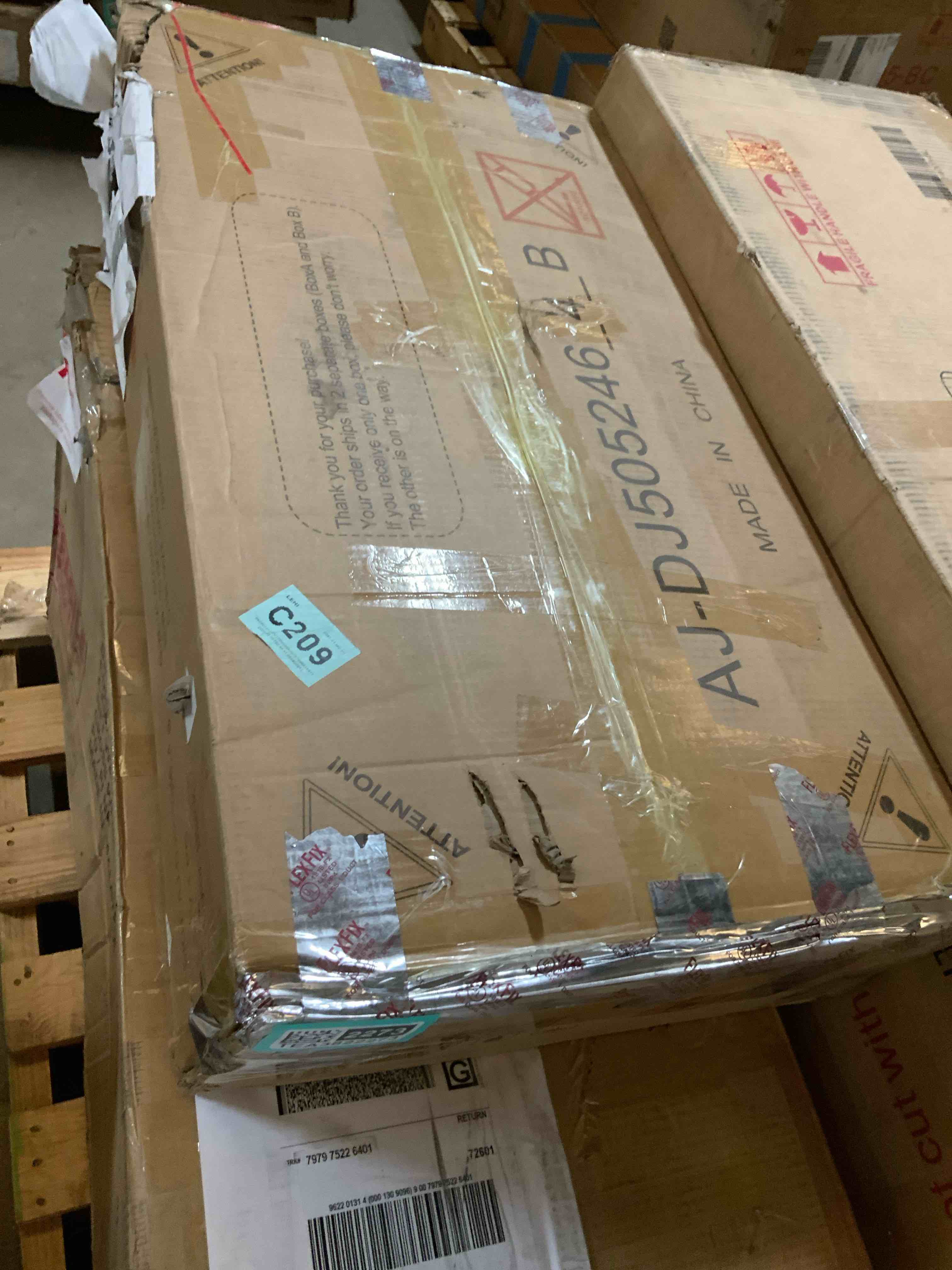 Condition photo showing As Is for (no hardware)71" l-shaped executive desk with power outlets, modern home office corner desk with file drawers and pegboard