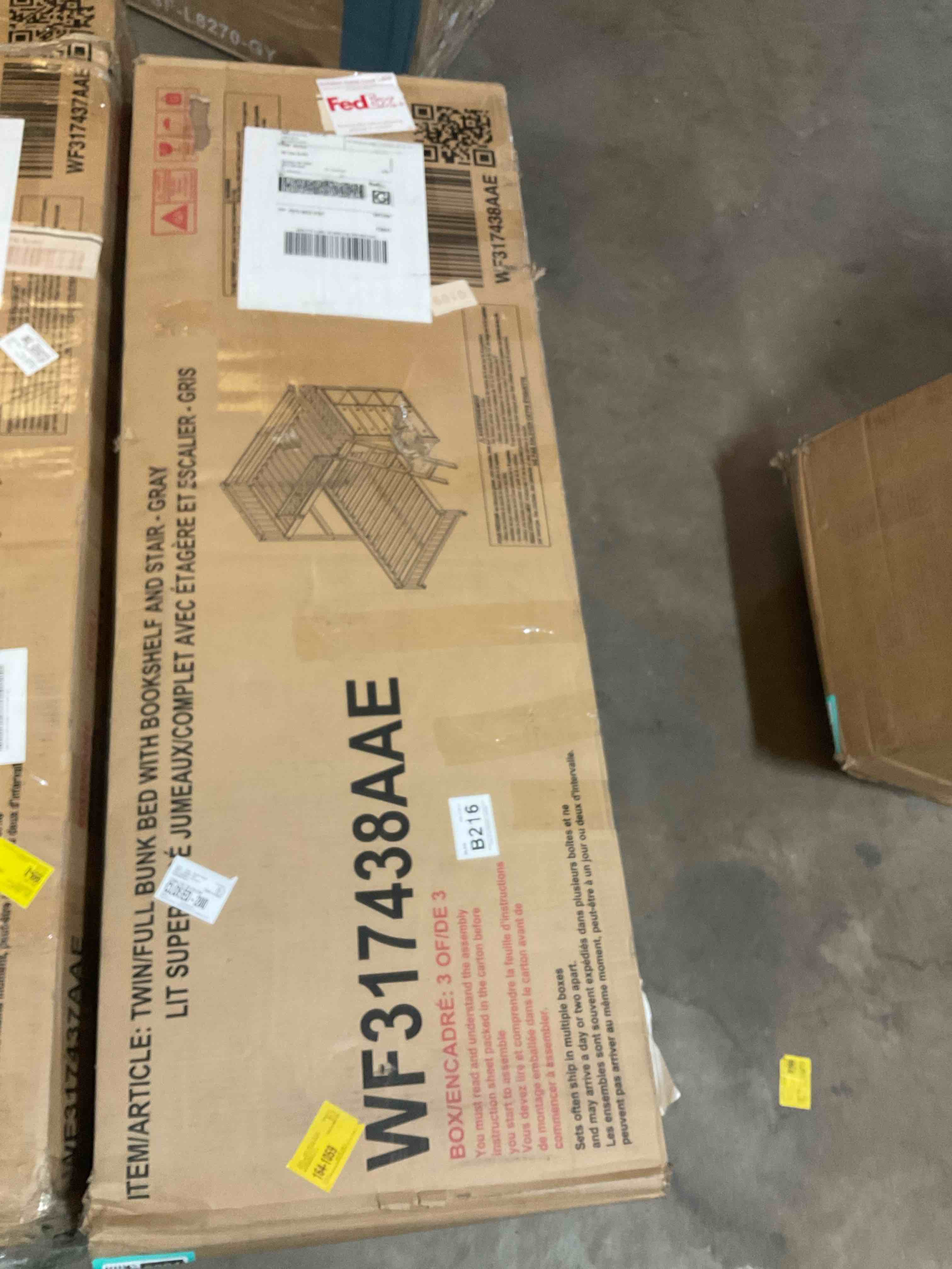 Condition photo showing Good Condition for incomplete 6 drawers twin over full l-shaped bunk bed with shelves