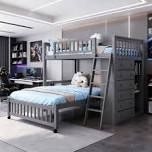 incomplete 6 drawers twin over full l-shaped bunk bed with shelves