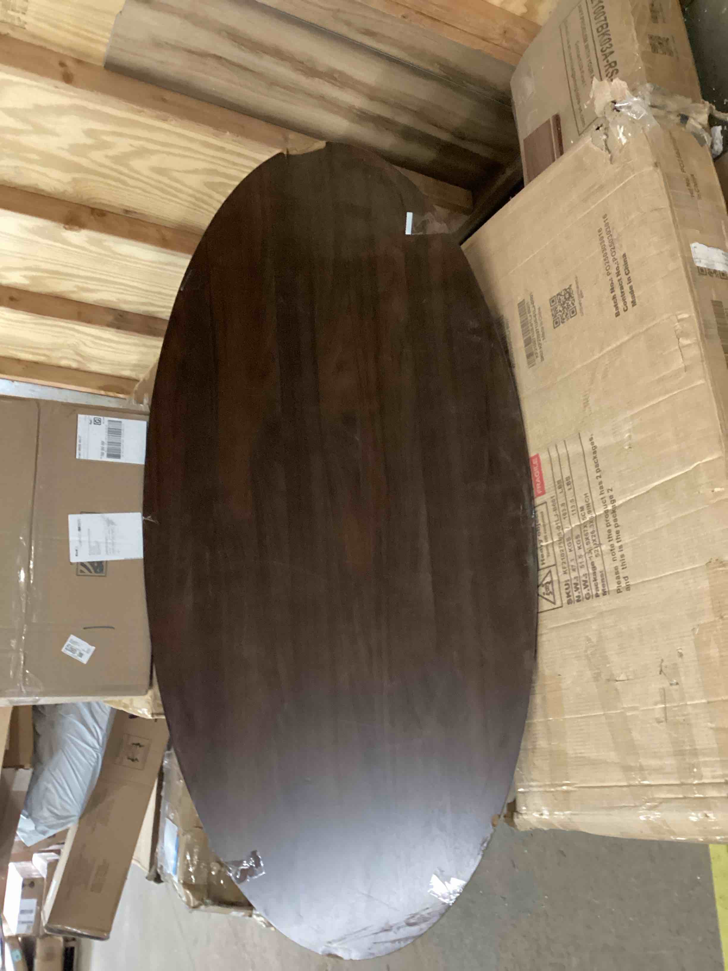 (Top Only Has Scuffs On Surface)) Oval Table Top Dark Brown 