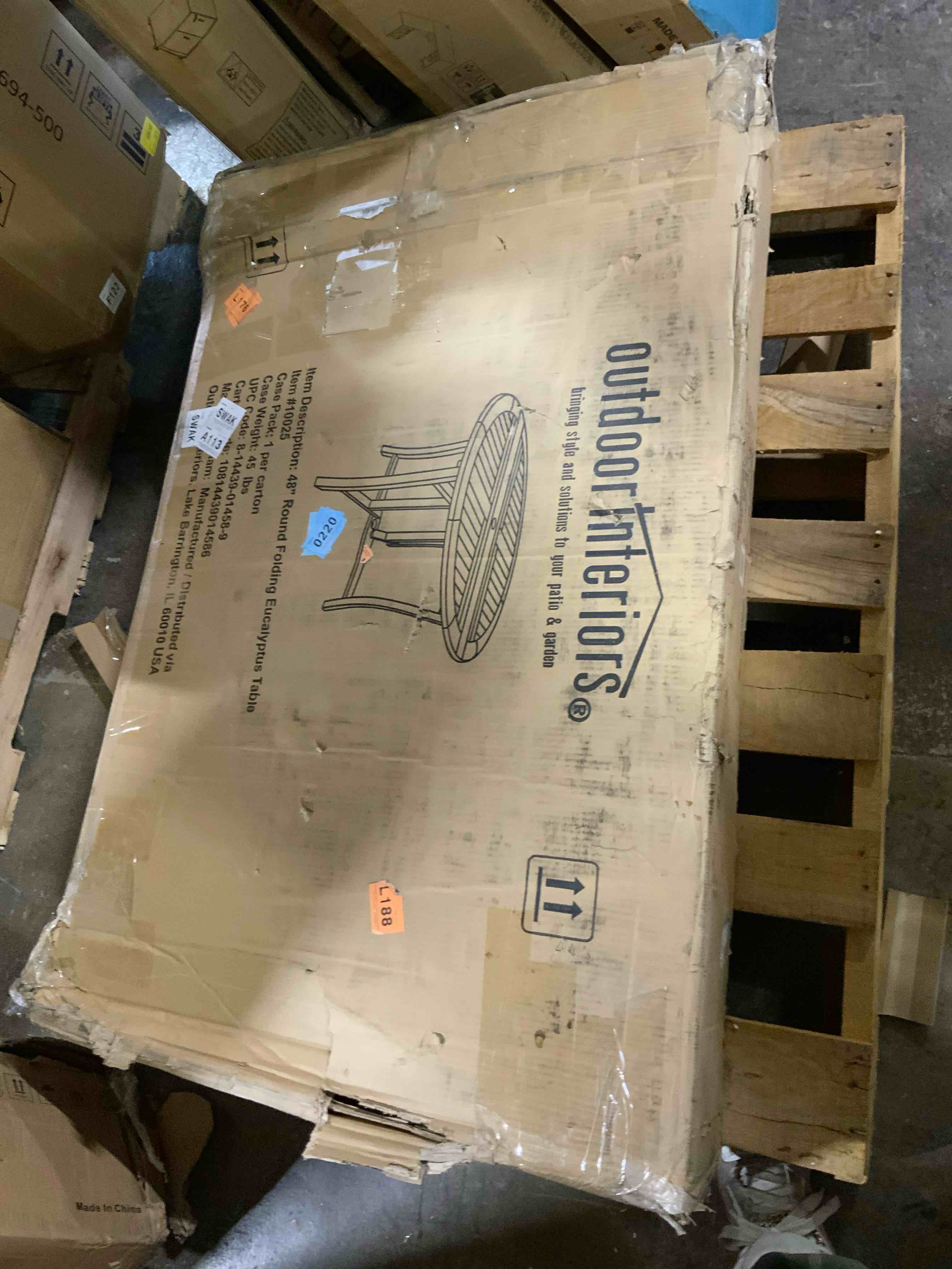 Condition photo showing Good Condition for 48”  round folding eucalyptus table