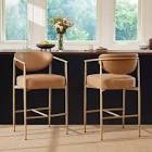 logan brown metal frame faux leather counter height bar stool with woven armrest set of 2