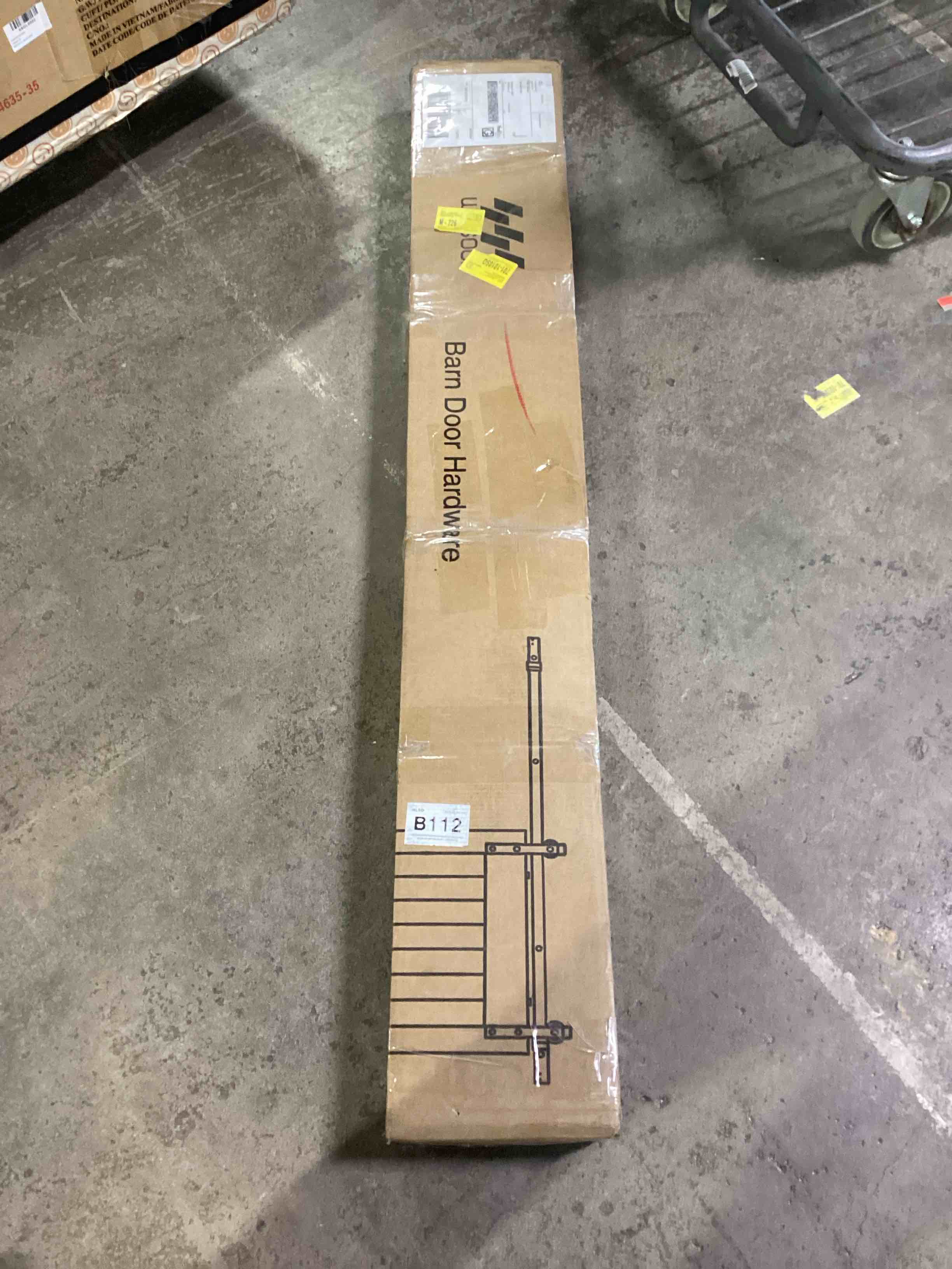Condition photo showing Good Condition for bypass sliding barn door hardware double track double door kit black j style hanger for interior & exterior use.