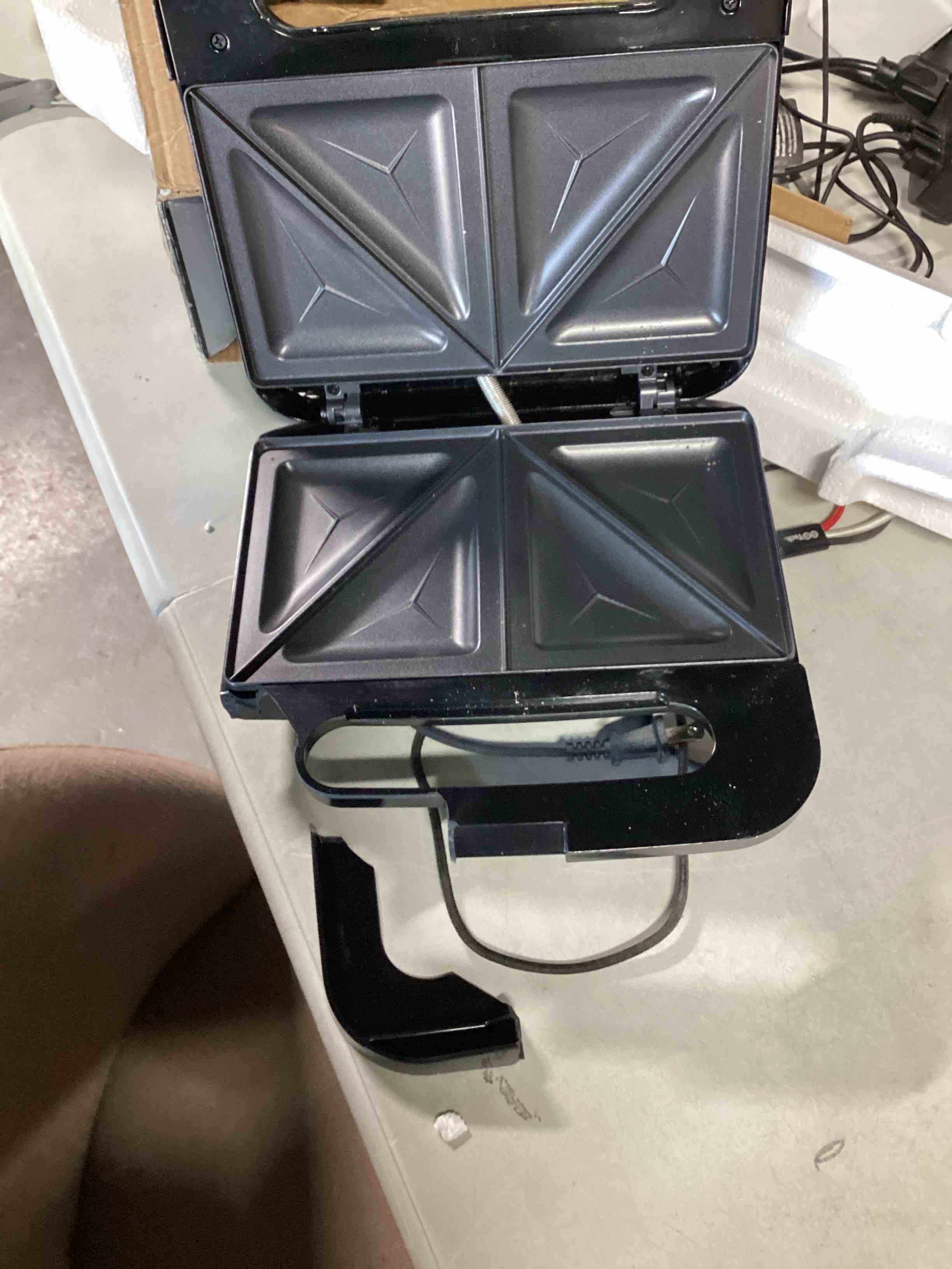 Condition photo showing Good Condition for (broken handle) elite gourmet esm2207xss sandwich panini maker grilled cheese, machine tuna melt omelets non-stick cooking surface, 2 slice, 750 watts, stainless steel