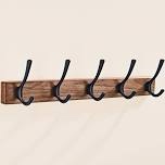 This Light Walnut Farmhouse-Style Wall-Mounted Coat Rack Has A Sleek Rectangular Shape With 5 Hooks, Combining Decorative Appeal And Practical Storage In A Space-Saving Design.