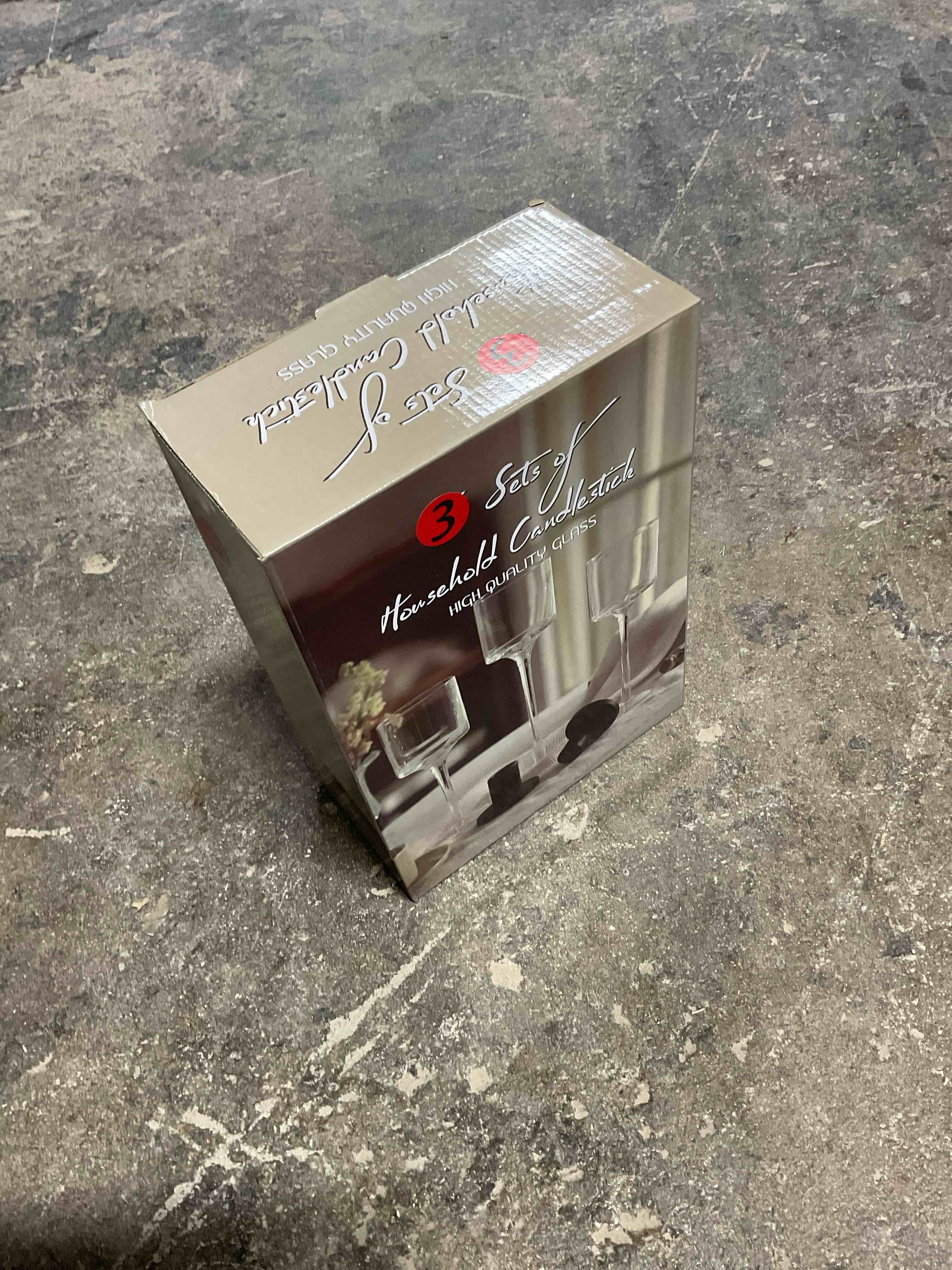 Condition photo showing Good Condition for Set of 3 Household Candlesticks High Quality Glass