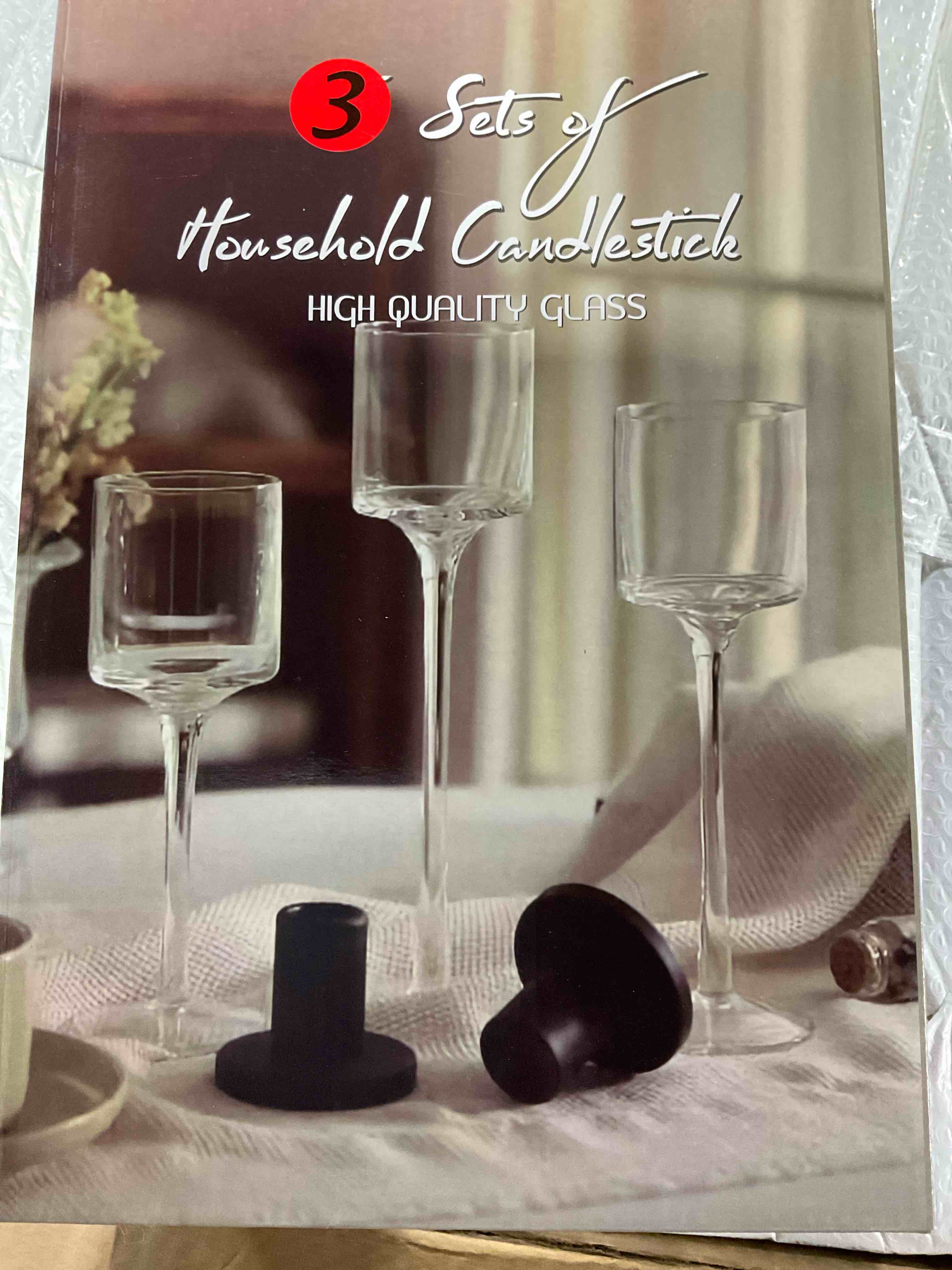 Set of 3 Household Candlesticks High Quality Glass