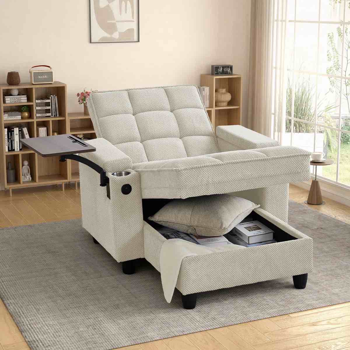 Condition photo showing Good Condition for 41.5 Convertible Chair Single Sleeper with USB Type-C, 2 Cup Holders, Side Table, Under-seat Storage\u0026Storage Armrests