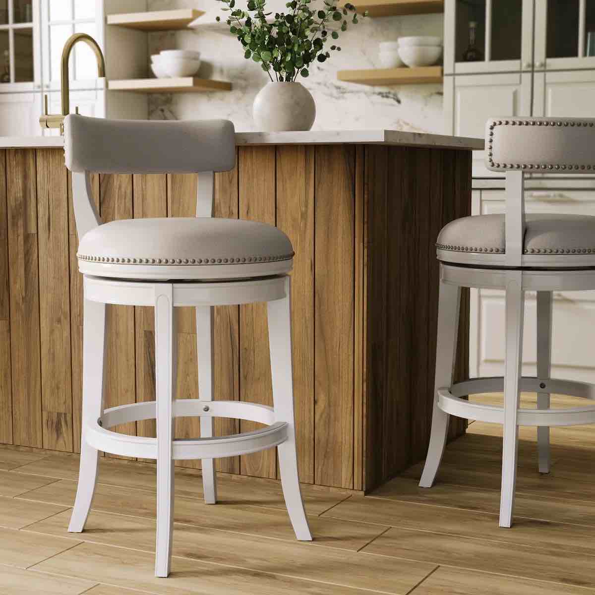 Swivel Upholstered Counter Stool With Wood Frame