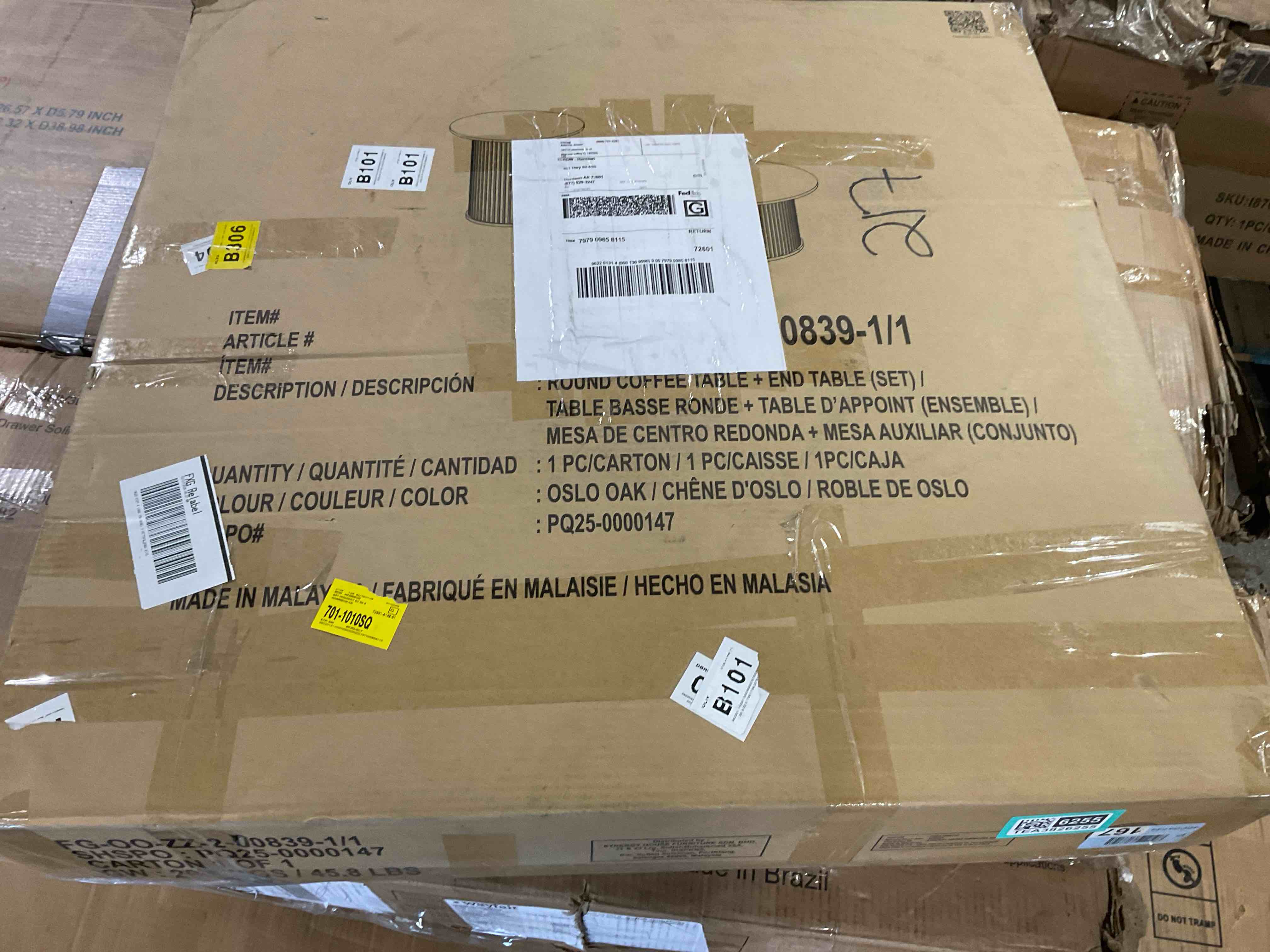 Condition photo showing Good Condition for Aurel Fluted 2 Piece Living Room Round Coffee Table End Table (Set)