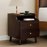 nightstand with drawers, pre-assembled, natural solid wood night stand with open sliding shelf
