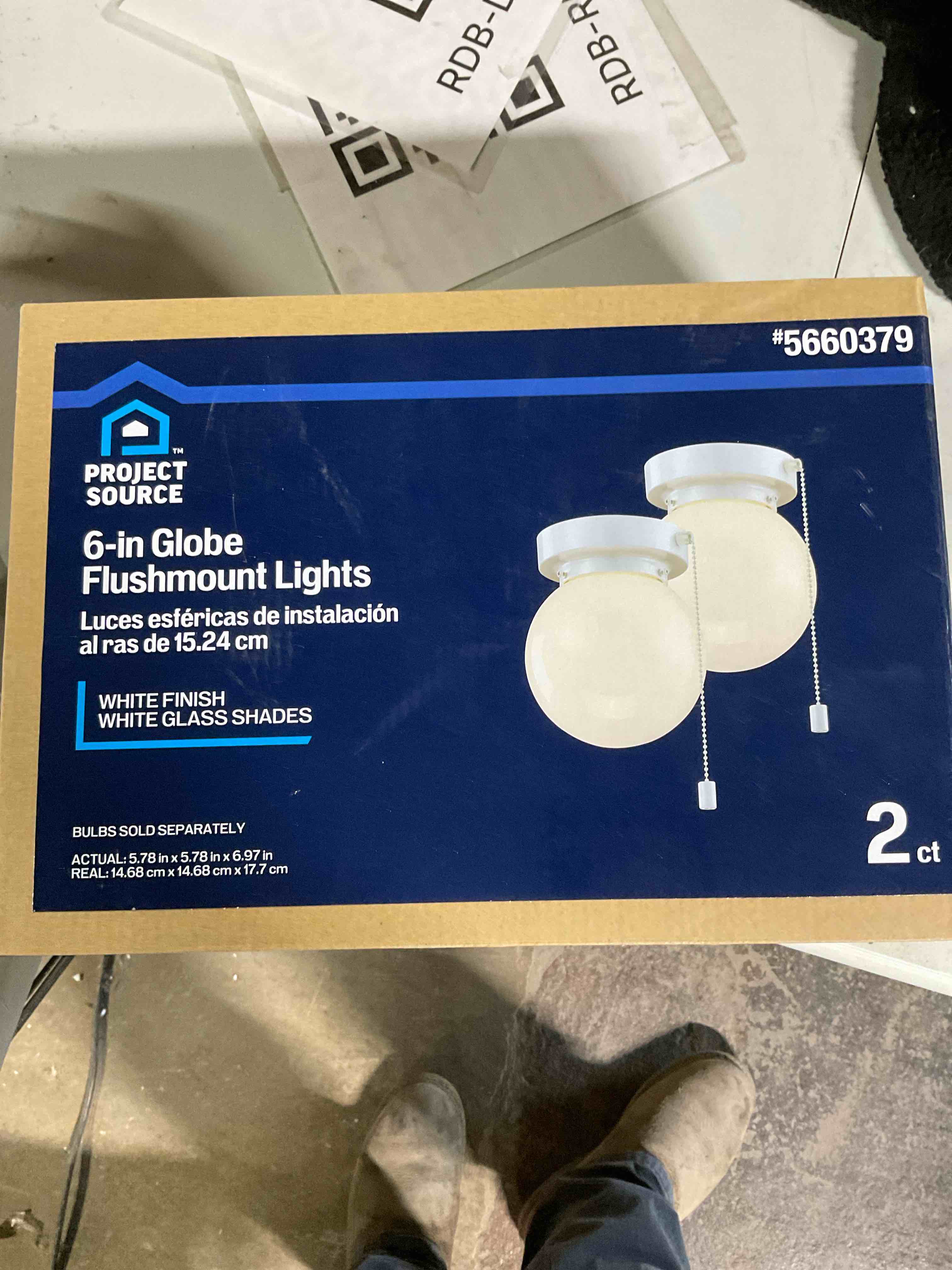 Condition photo showing Good Condition for PROJECT SOURCE, 6 INCH GLOBE FLUSH MOUNT LIGHTS TWO PACK