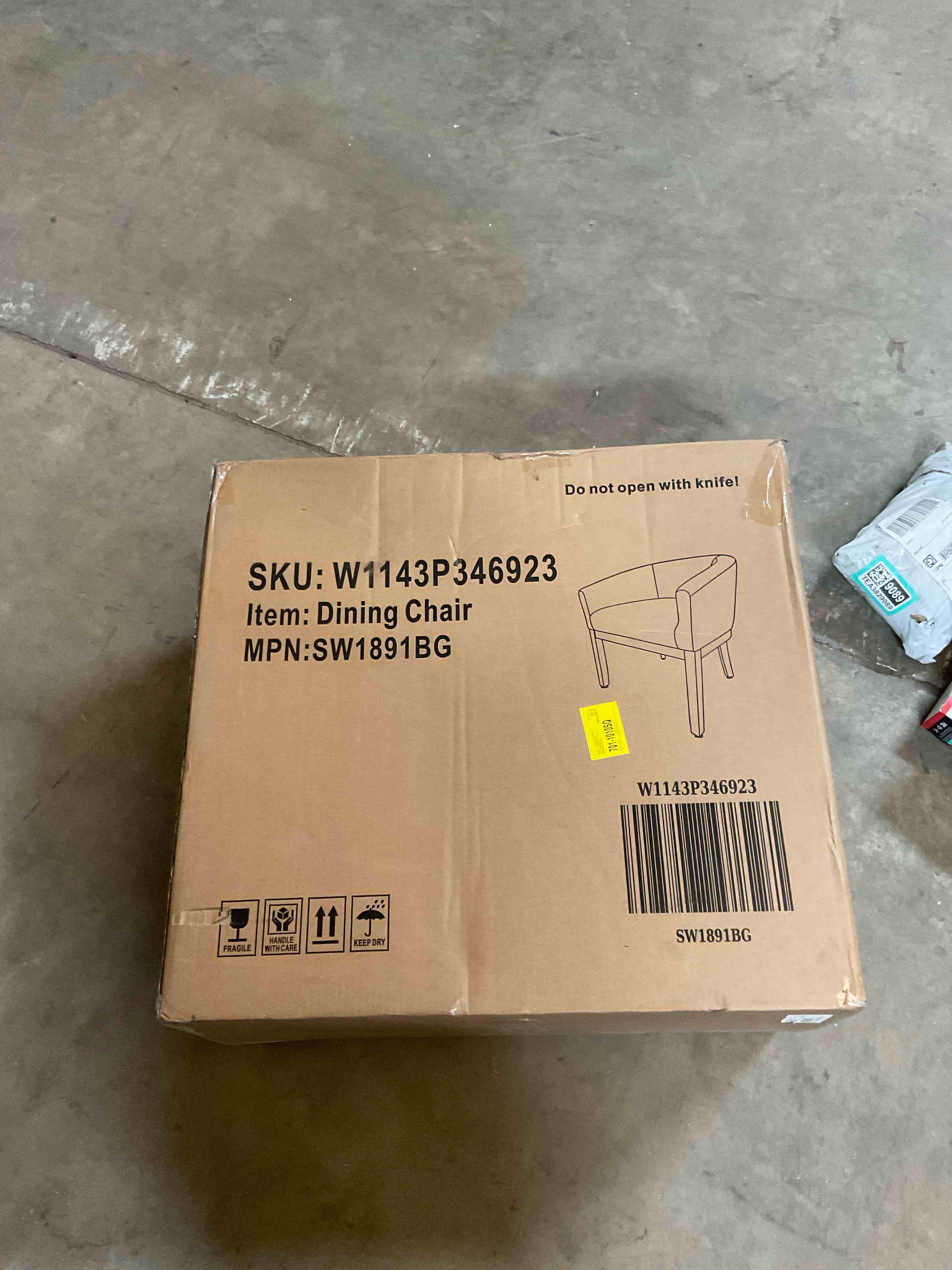 Condition photo showing Good Condition for (ONLY ONE CHAIR) Mid Century Modern Dining Chairs, Upholstered Linen Fabric Dining Room Chairs with Arms and Solid Wood Legs, Comfy Barrel Accent Chairs for Dining Room, Living Room, or Cafe,Beige