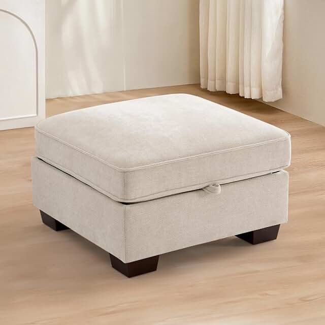 (incomplete)SQUARE OTTOMAN, BEIGE COLOR