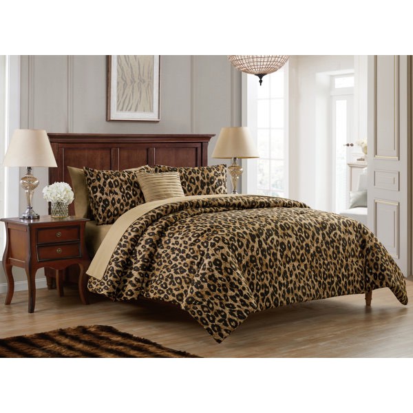 Juicy Couture Cheetah Leopard Print Reversible Satin Duvet Cover \u0026 Shams Bedding Sets
