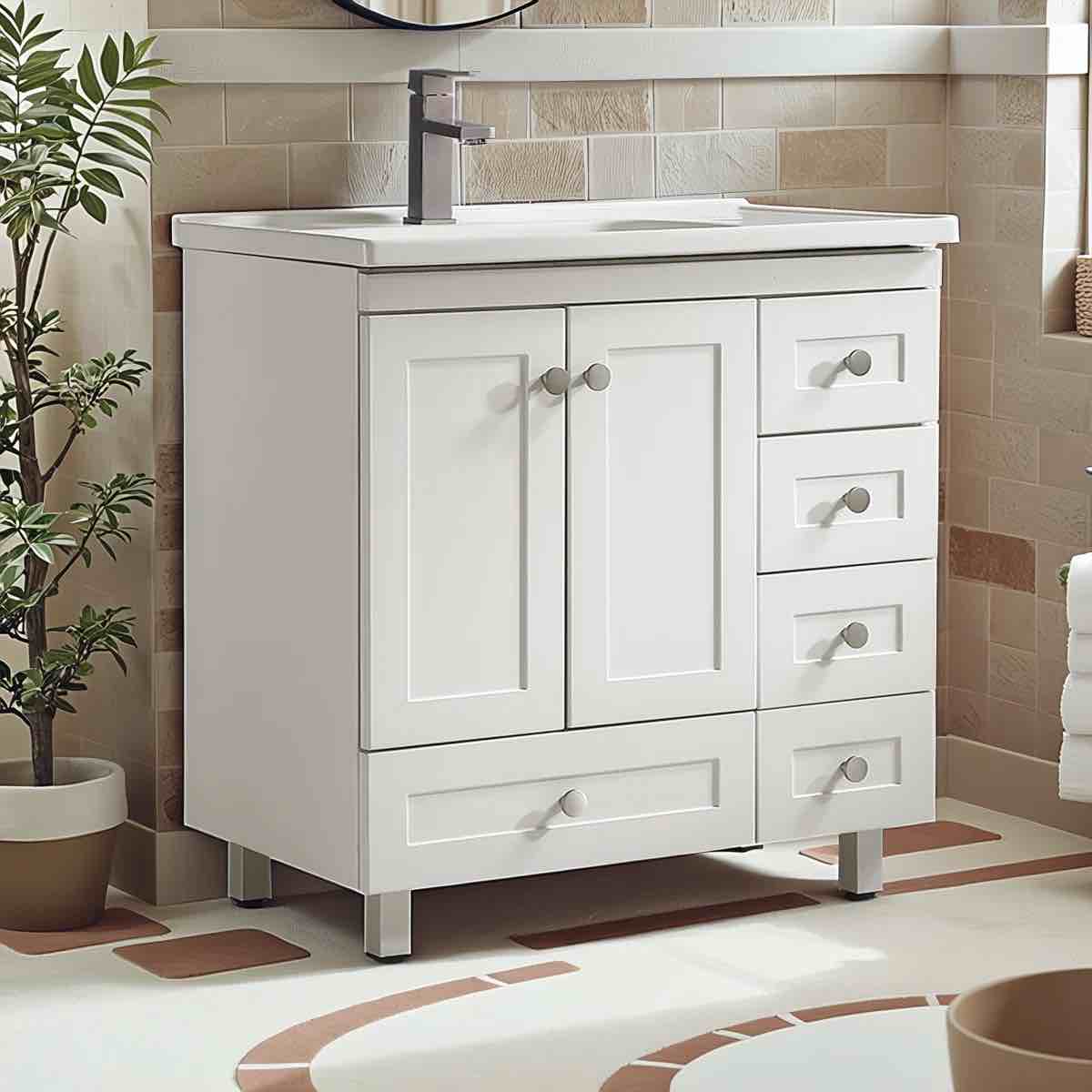 32" Modern White Single Bathroom Vanity Set With 2-Doors