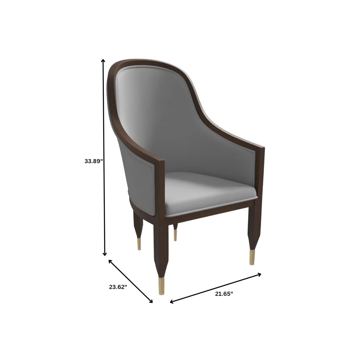 Jacinto Dining Chair Upholstered In Leather With Rubberwood Frame And Legs With Gold Caps