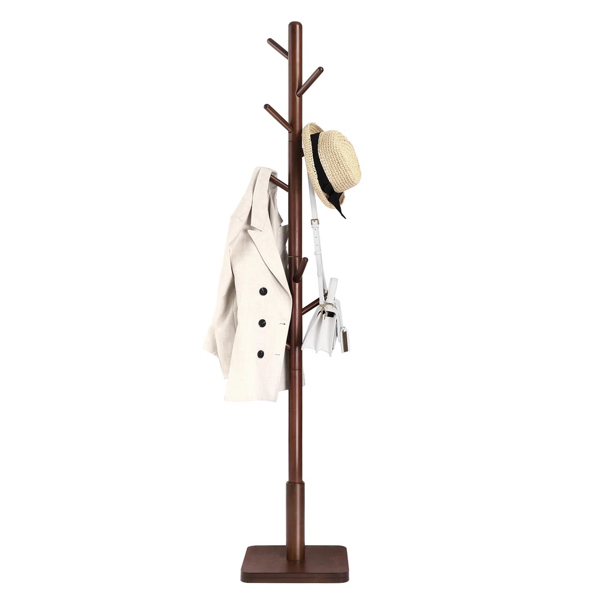 Solid Wood Freestanding 7 - Hook Coat Rack, 3 Height Options