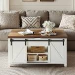 Farmhouse Lift Top Coffee Table With Sliding Barn Door, Storage Coffee Table With Hidden Storage Compartment
