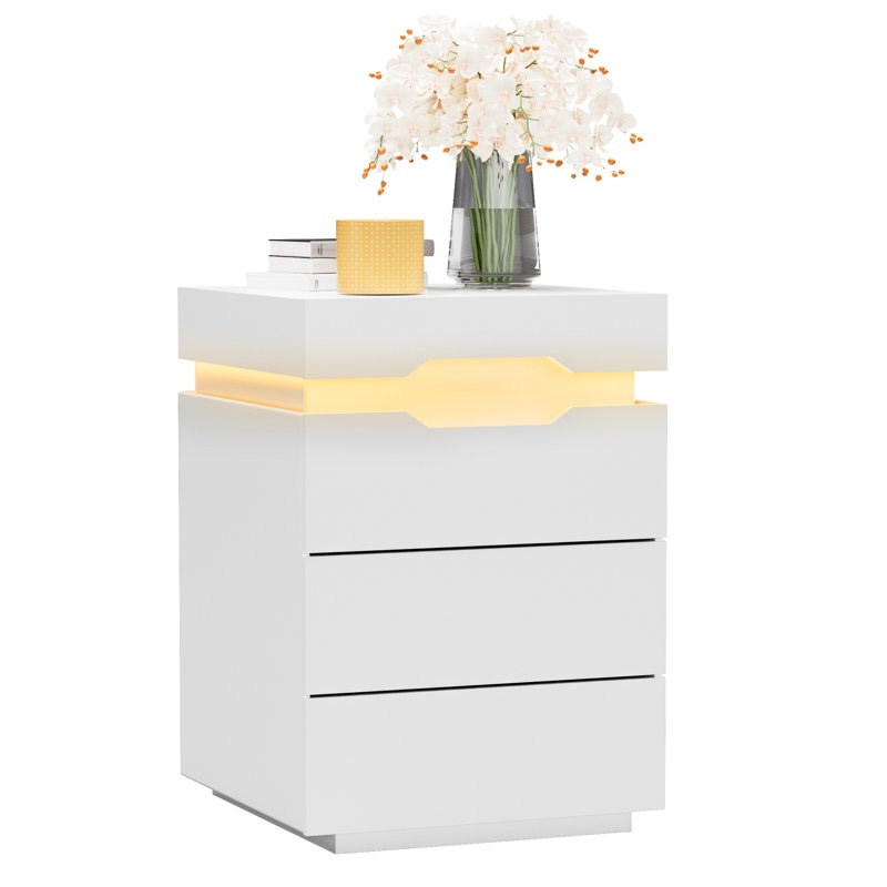 Elsun Nightstand with Wireless Charging Station, LED Light and 3 Drawers