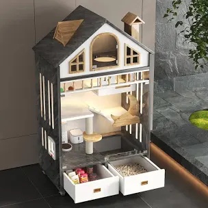 Luxury Cat Villa For Multi-cat Households: Extra Large Indoor Cat Enclosures With Litter Box And Drawer - Wooden Cat House On Wheels