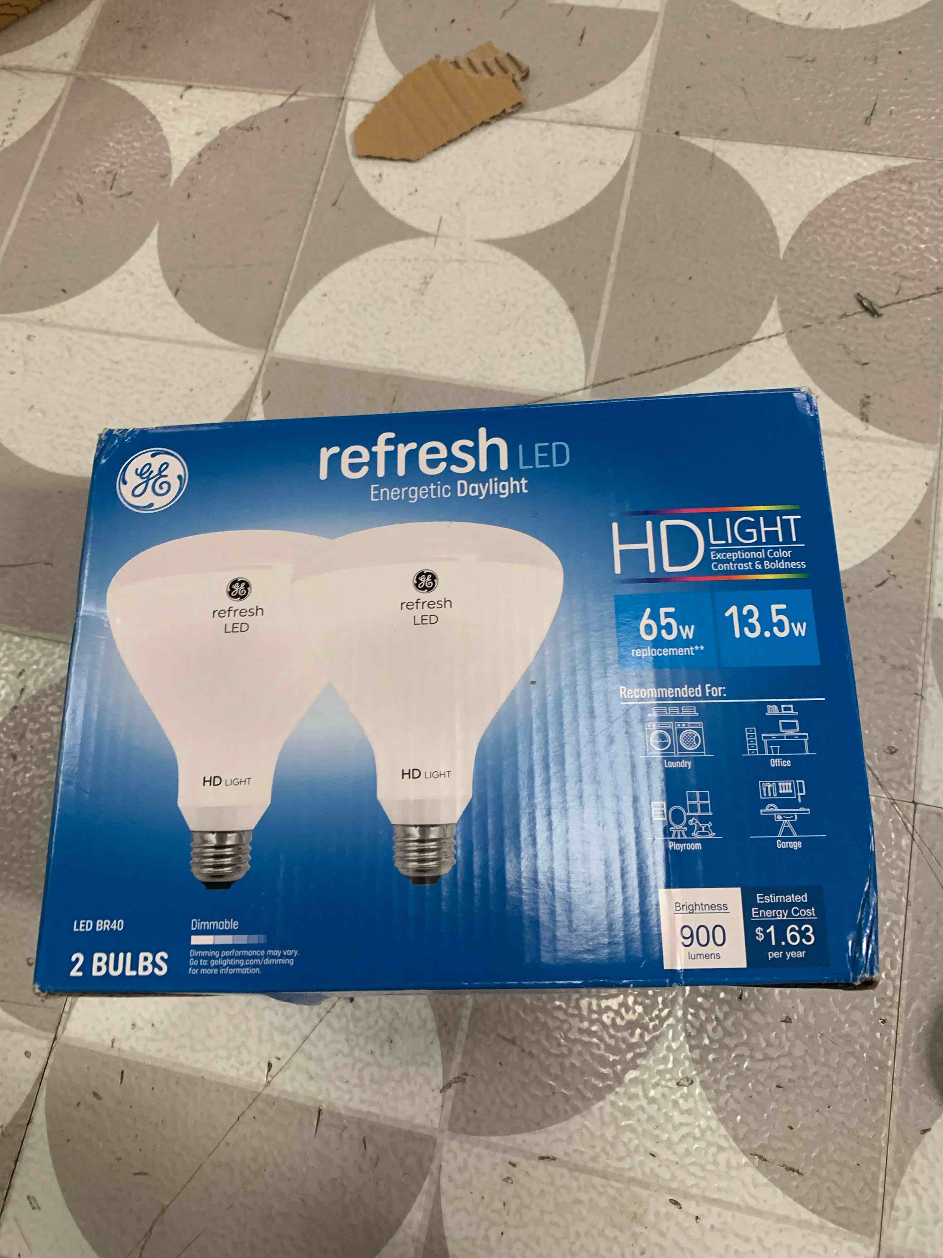 Condition photo showing Good Condition for GE Refresh LED Light Bulbs, 65 Watt, Daylight, BR30 Indoor Floodlights (2 Pack)