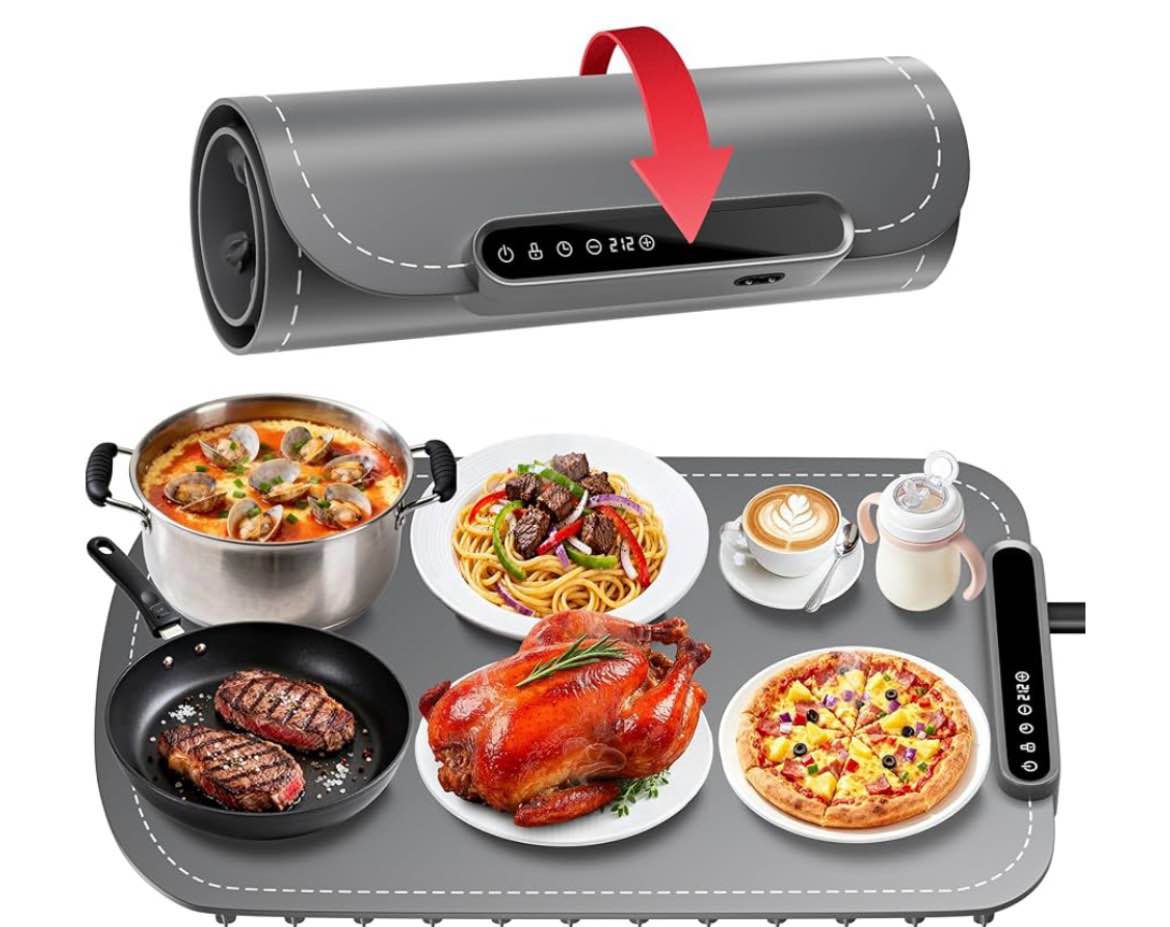 Food Warming Mat – Fast Heating Electric Warming Tray with 7 Temp Settings, 11-Hour Timer & Auto Shu