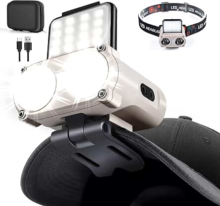 Hopedone LED Hard Hat Light, 800Lumens Rechargeable Dimmable Clip on Cap Lights, 180°Adjustable Hand
