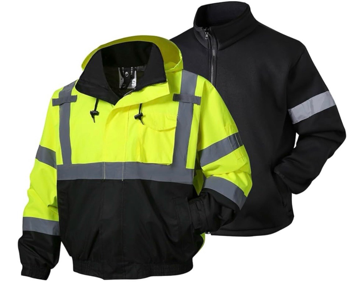 SKSAFETY 3-in-1 High Visibility Winter Bomber Jackets Zip Out Fleece Liner Reflective Safety Coats f