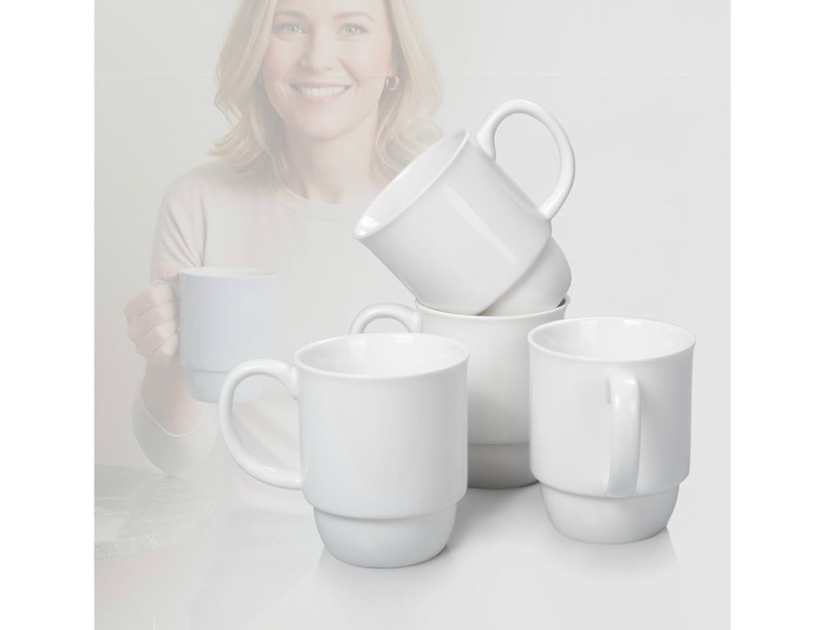 Hartorfic Stackable Porcelain Coffee Mug – Large Handle, 20oz Non-Toxic Ceramic Mug for Latte, Cappu
