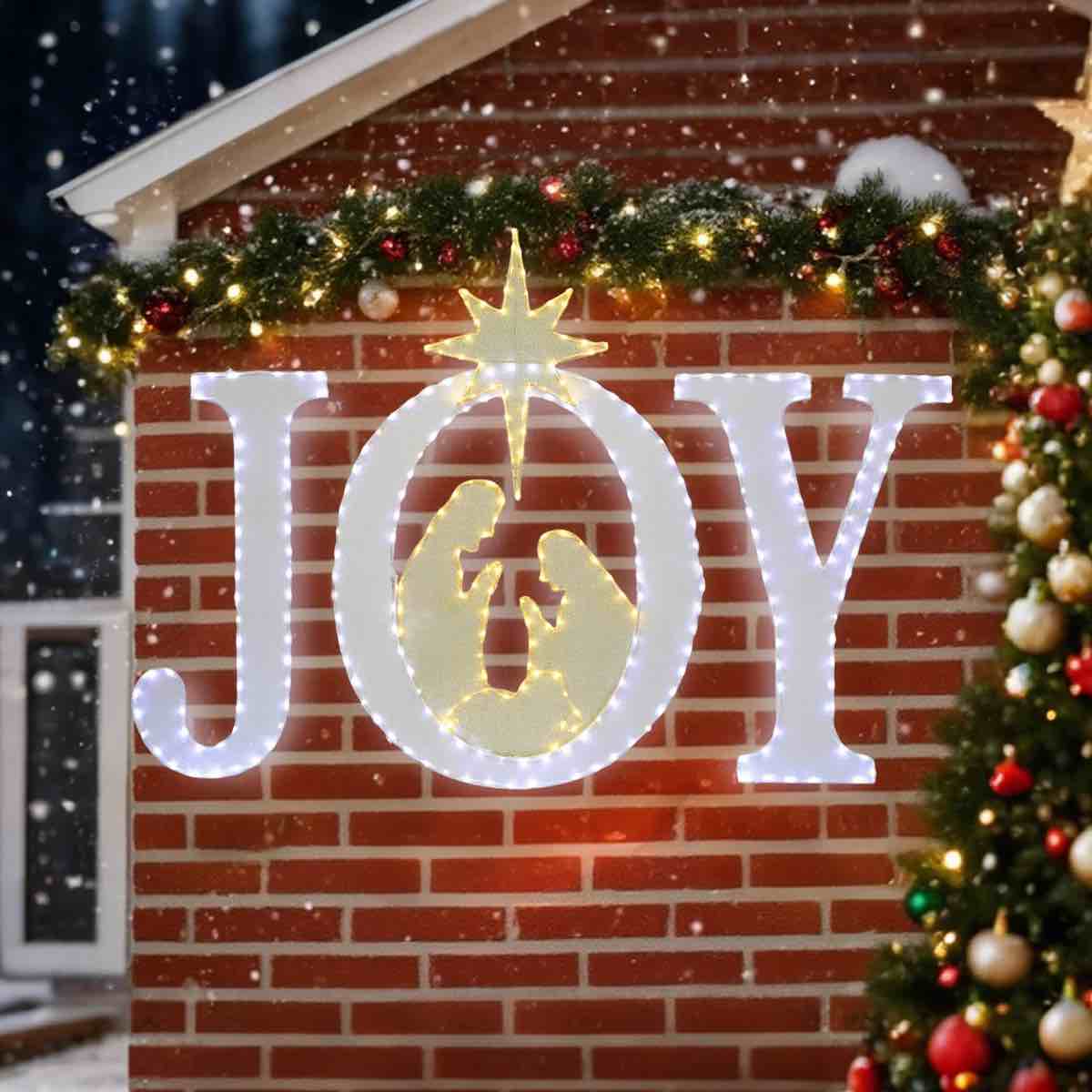Hutto 4FT Lighted JOY Sign Outdoor Christmas Decorations  Nativity Scence