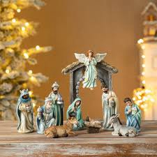 11 Piece Deluxe Blue Resin Nativity Figurine Set
