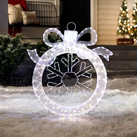 Condition photo showing Good Condition for 3Ft Lighted White Ornament w/ Snowflake Wreath Holiday Decoration