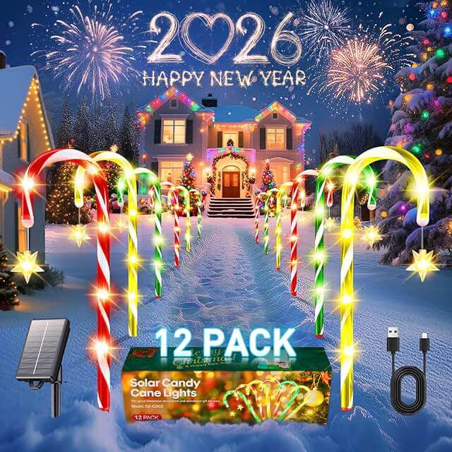 Condition photo showing Good Condition for Outdoor Christmas Decorations, 21" Solar Christmas Tree Lights Outdoor Waterproof Decorations, Solar Candy Cane Christmas Decorations Outdoor With 10 Modes, Outside Waterproof Christmas Candy Cane Lights Pathway