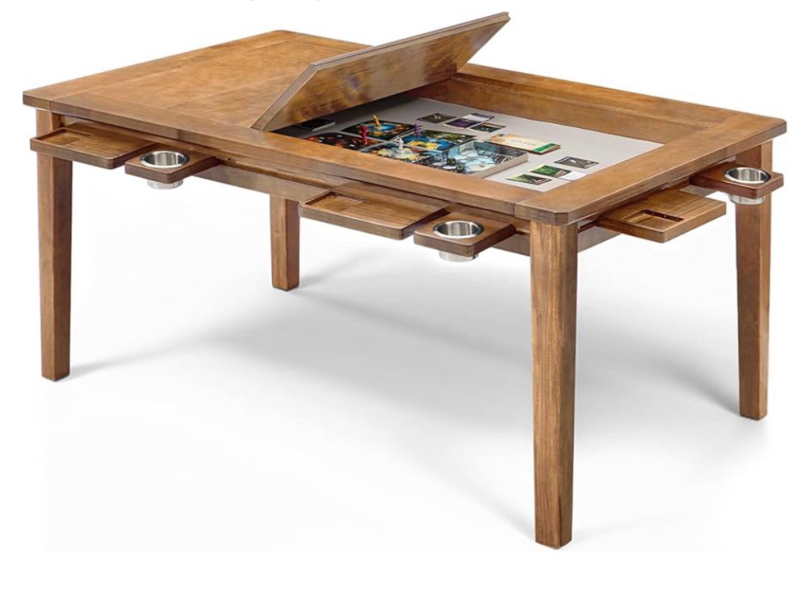 Solid Wood Board Game For 4-6,  D\u0026D/Puzle Table W/ Game Mat, 6*Cup Holders \u0026 Hobby Trays, Dining Table W/ Removable Top