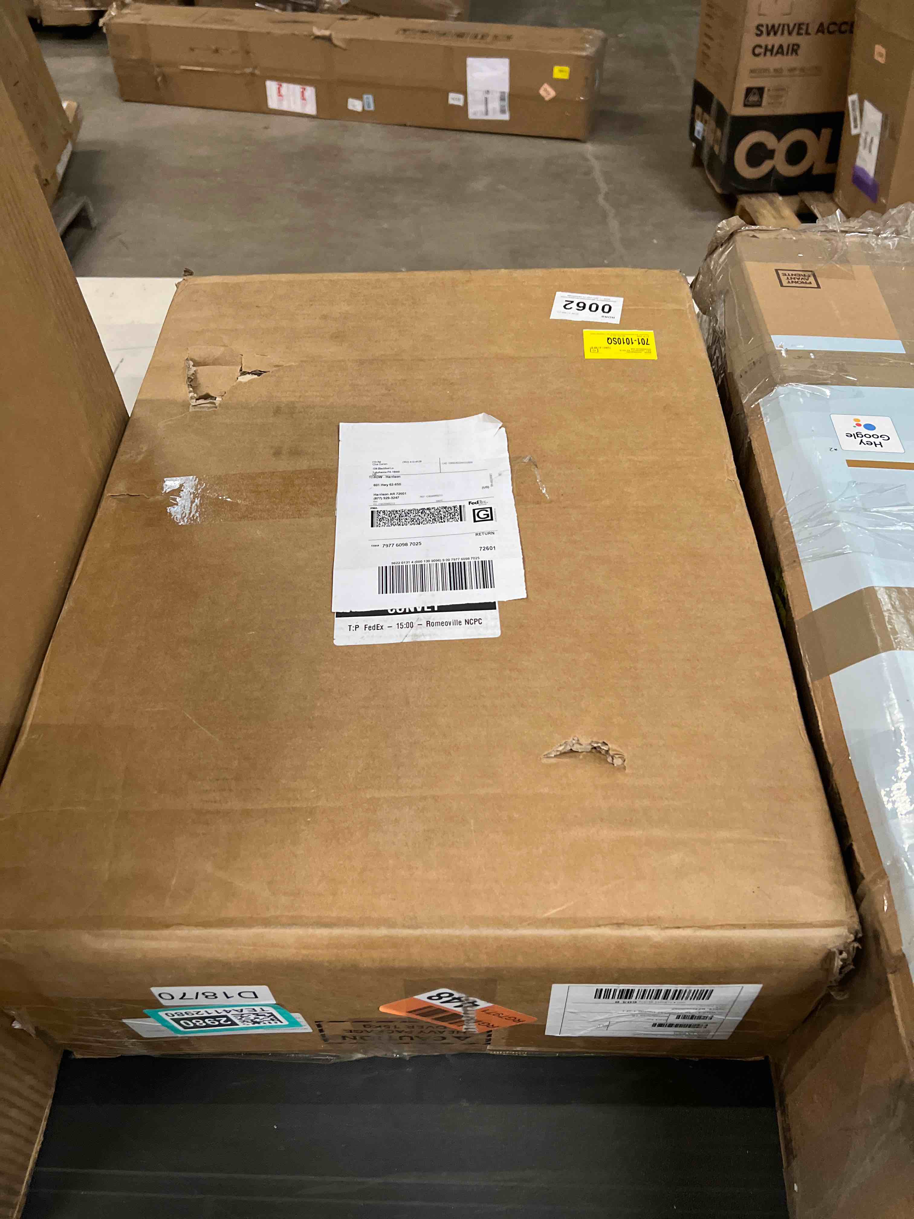 Condition photo showing As Is for Chappa Manufactured Wood Nightstand with Wireless Charging Station, LED Light and 2 Drawers