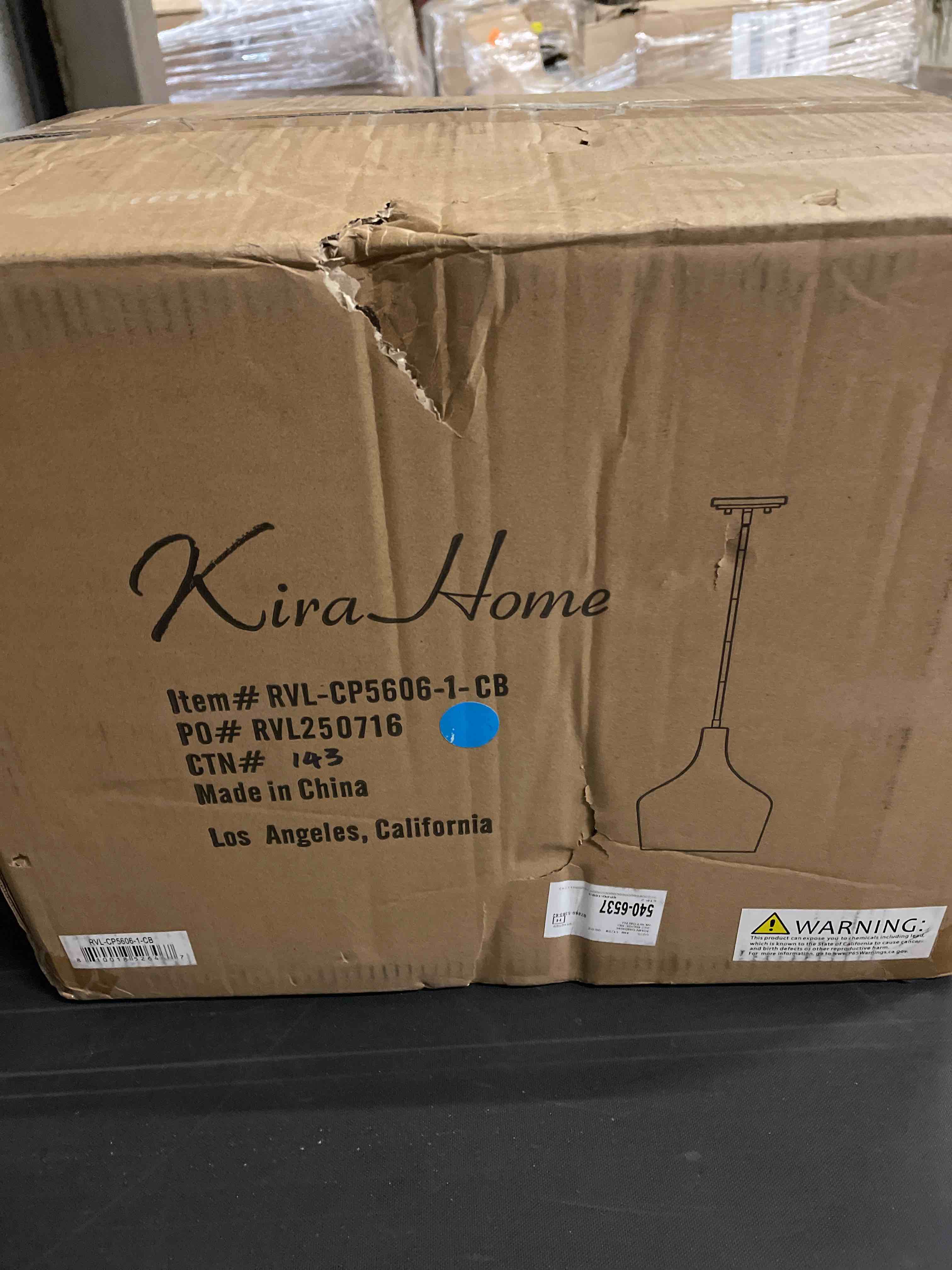 Condition photo showing As Is for Everly Quinn Lucy 12" Modern Pendant Light + Clear Glass Vase Shade, Adjustable Hanging Height, Cool Brass Finish