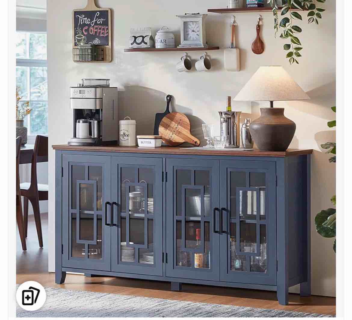 63"W Buffet Hutch Cabinet, Kitchen Hutch Sideboard