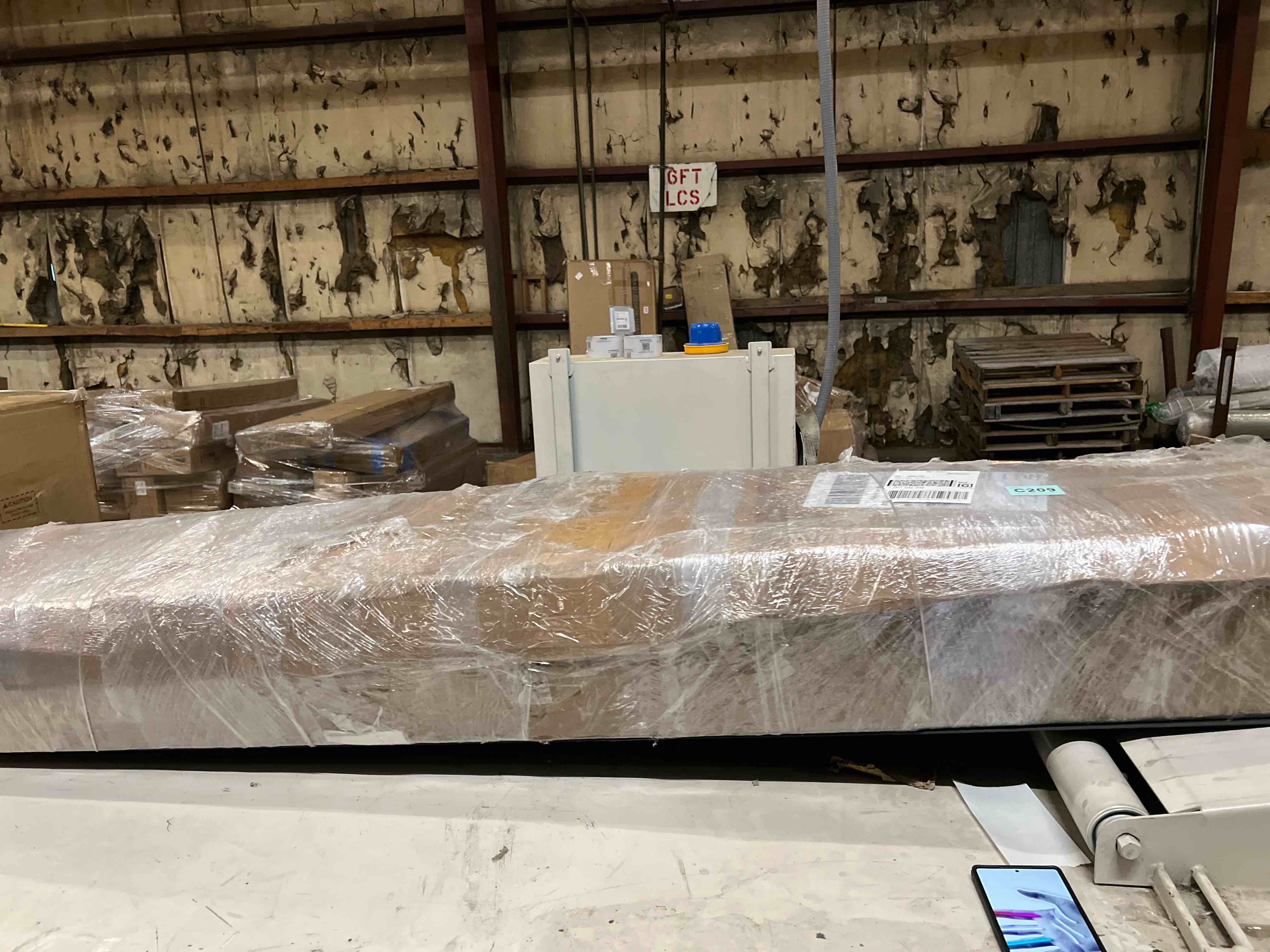 Condition photo showing As Is for Loft Bed With Desk And Charging Station, Metal Loft Bed With 8 Drawers Storage And Led Lights, 4 Open Storage Shelves,