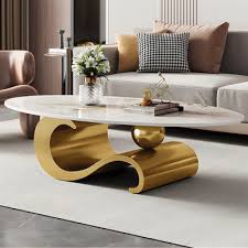 Luxury White Oval Coffee Table with Musical Note Baseâ€“Modern Accent Piece for Living Room Decor