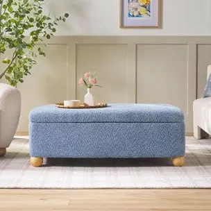 Contemporary BouclÃ© Upholstered Large Storage Ottoman With Wood Legs