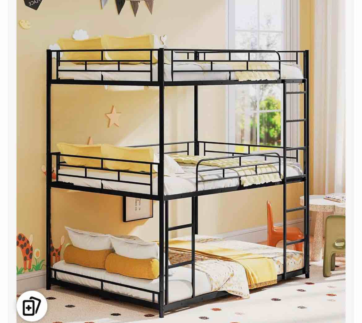 Triple Bed With Long And Short Ladder \u0026 Full-Length Guardrails , Easy Assembly ,For Kid
